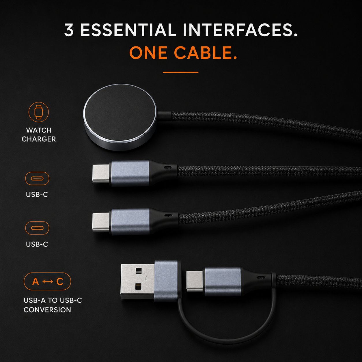Aveli TriLink™ 100W Charging Cable + Watch Charger