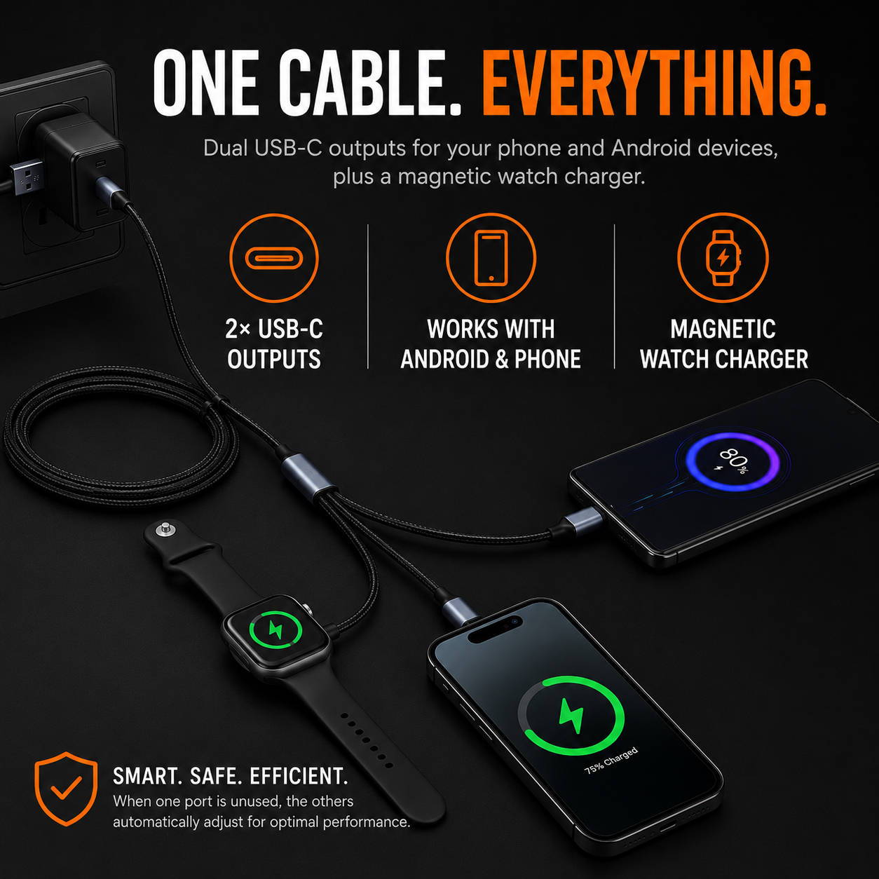 Aveli TriLink™ 100W Charging Cable + Watch Charger