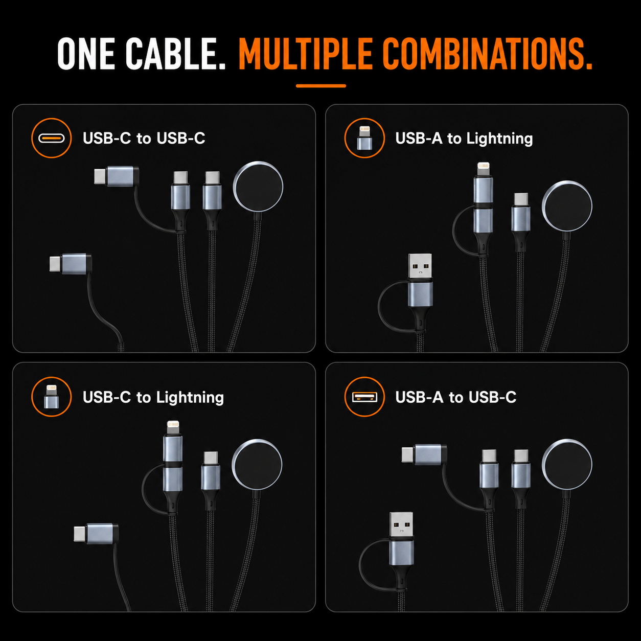 Aveli TriLink™ 100W Charging Cable + Watch Charger