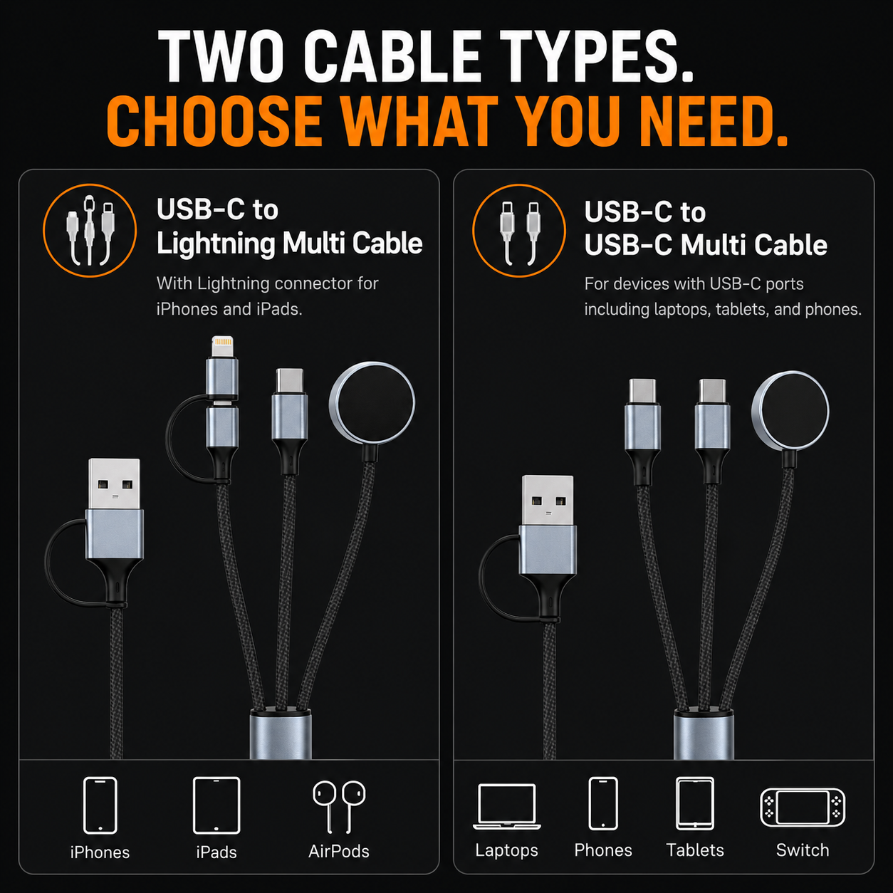Aveli TriLink™ 100W Charging Cable + Watch Charger
